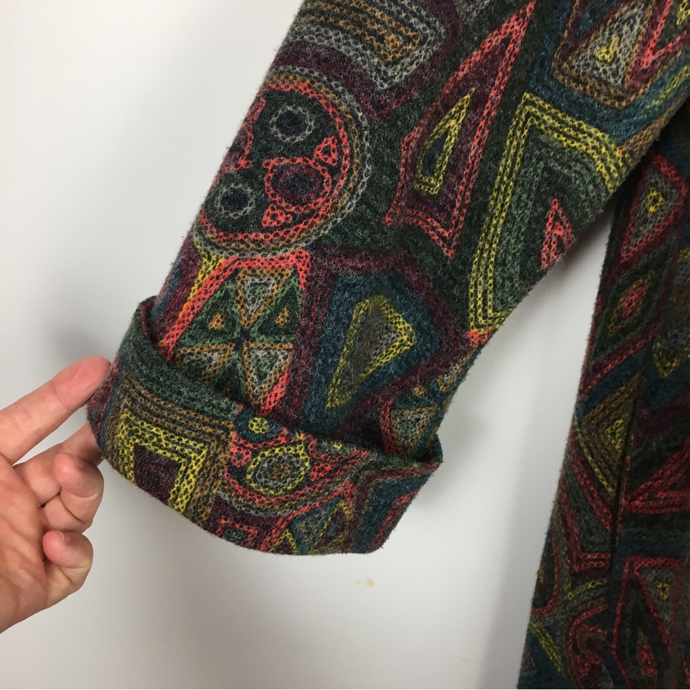 Damee Inc Mosaic Swing Coat Sz Medium Multicolor Pockets Lined Boho Artsy - Picture 5 of 14